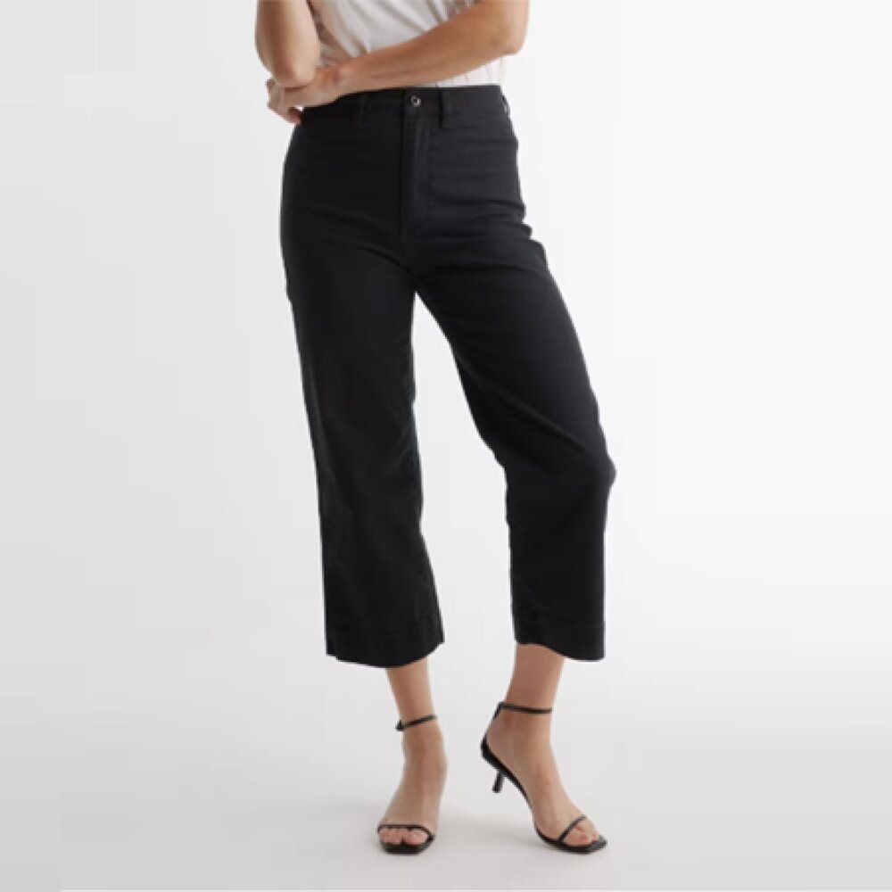 Quince Women's Black Stretch Cotton Twill Wide-Leg Crop Pants sz 29 NWT